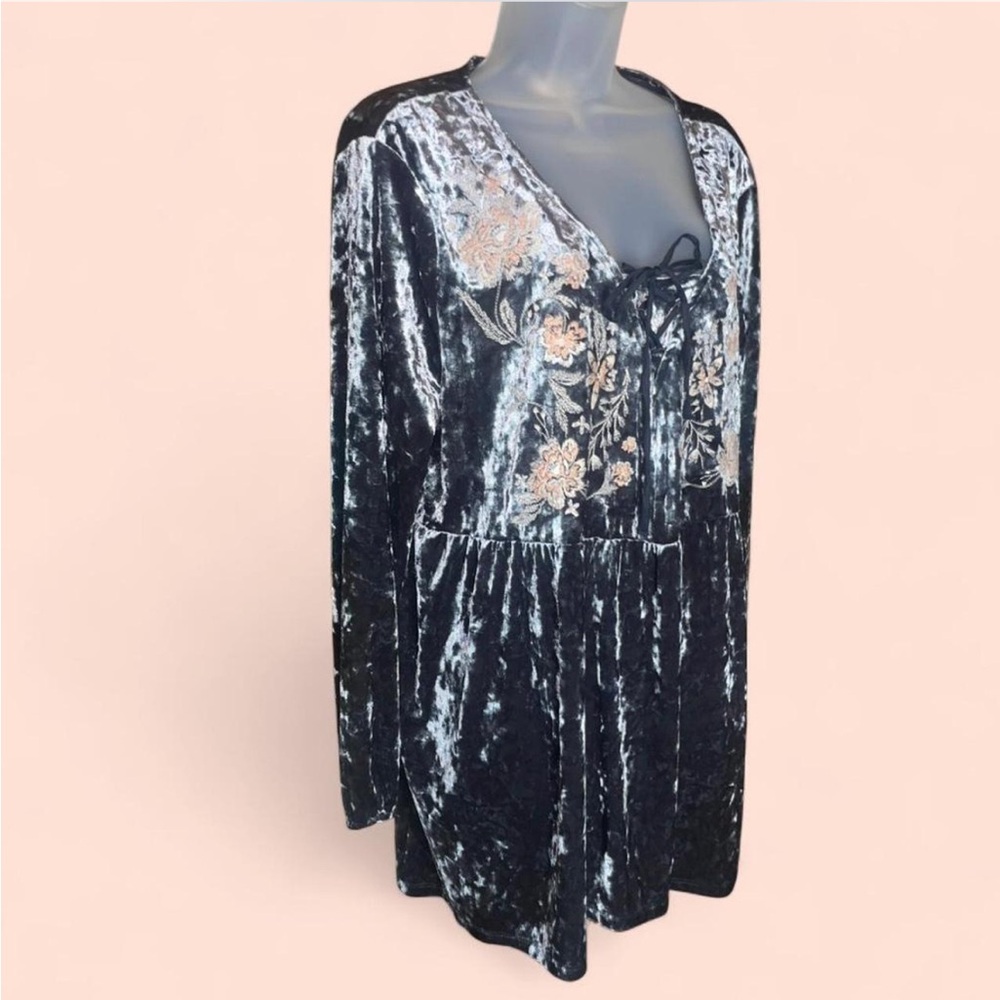 NWT Style & Co. Crush Velvet Floral Embroidered Tunic XL